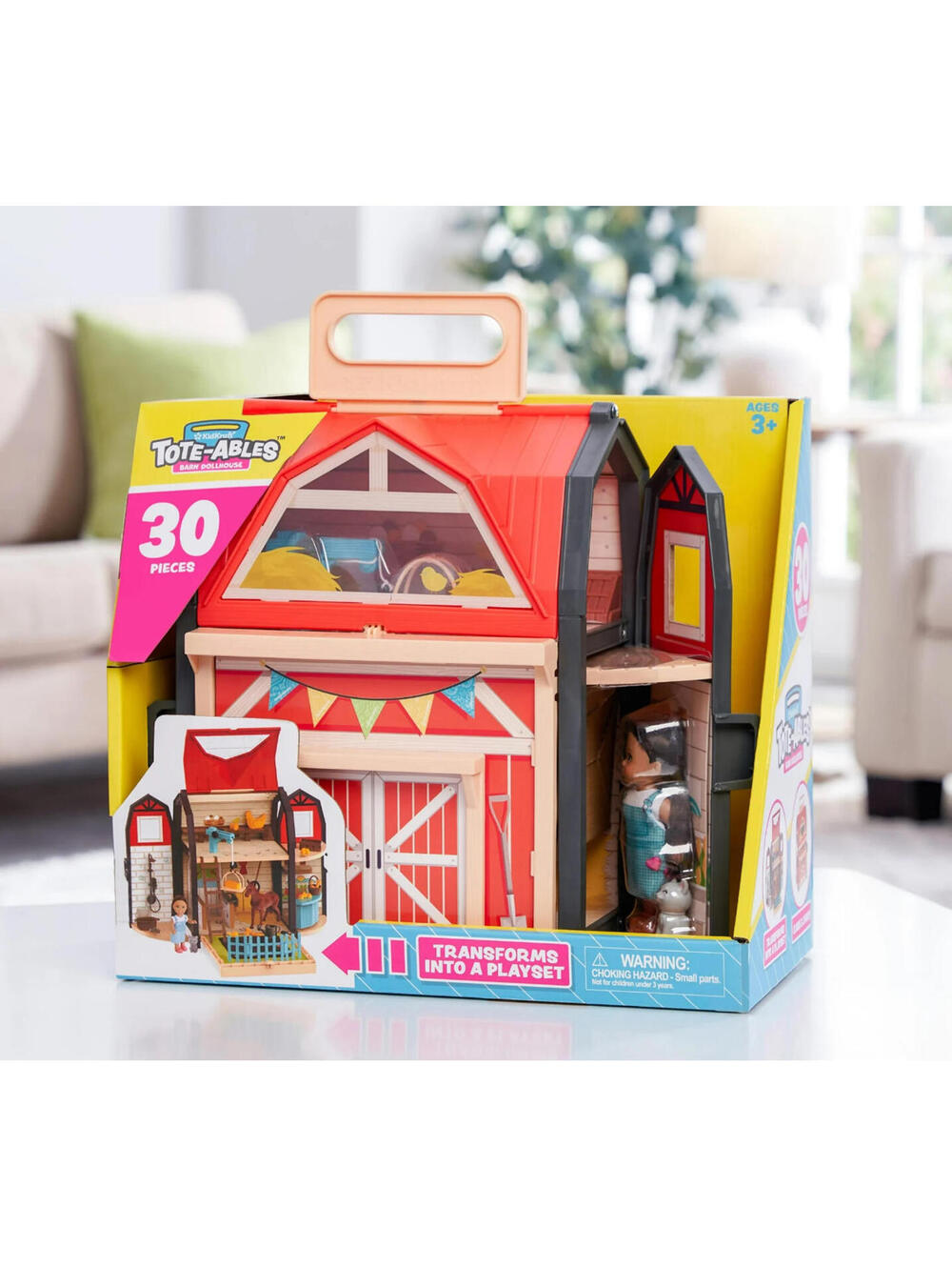 KidKraft Tote-ables Portable Barn Dollhouse with Doll Included, 30 Accessories